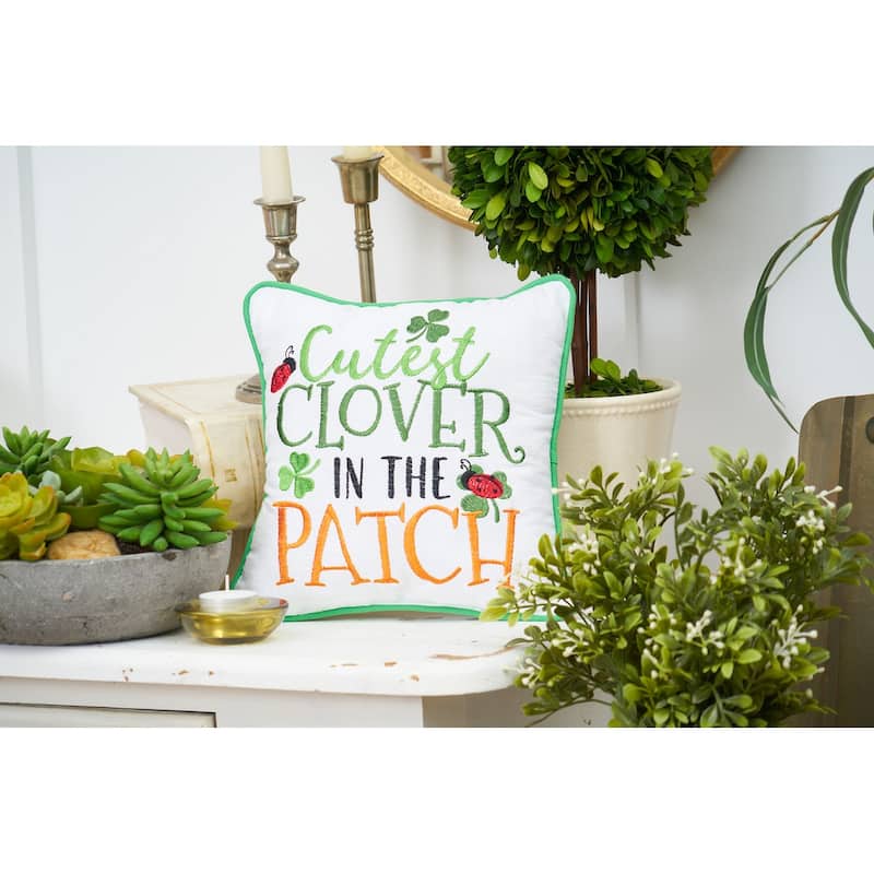 10" x 10" St. Patrick's Day "Cutest Clover In The Patch" Embroidered Small/Petite Accent Pillow