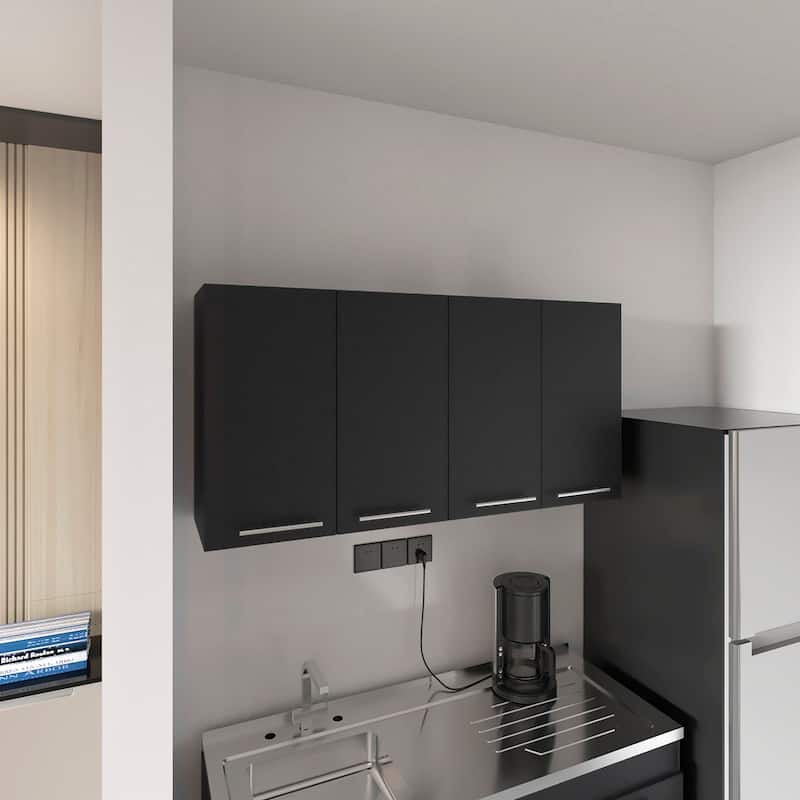 Stockton Rectangle Four Swing Doors Wall Cabinet Black Wengue