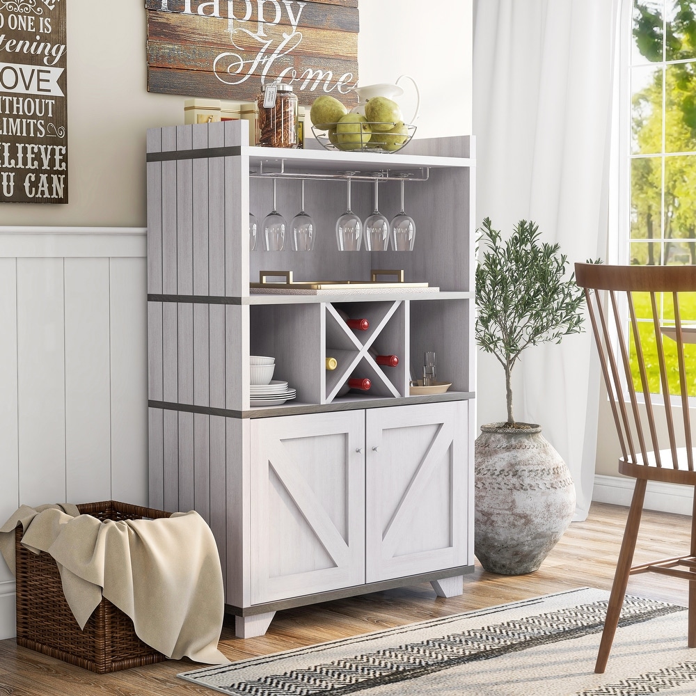 Storage Cabinet with 2 Drawers & 4 Classic Rattan Basket,White Washed - Wood