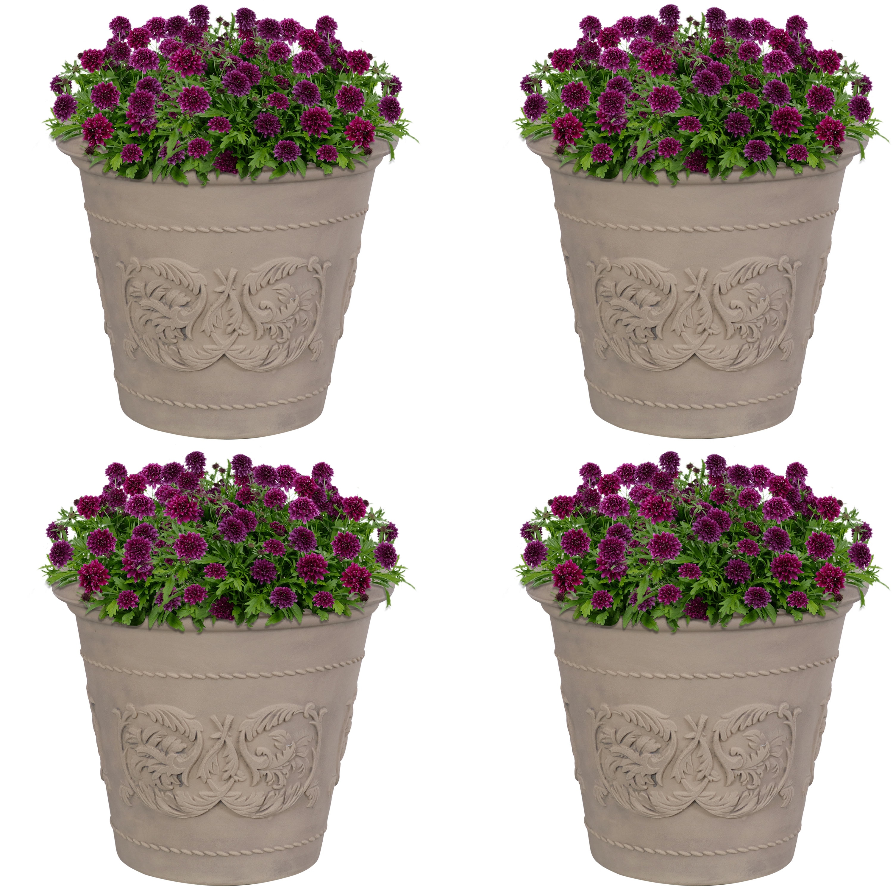 Arabella Outdoor Flower Pot Planter - Beige - 20-Inch - 4-Pack