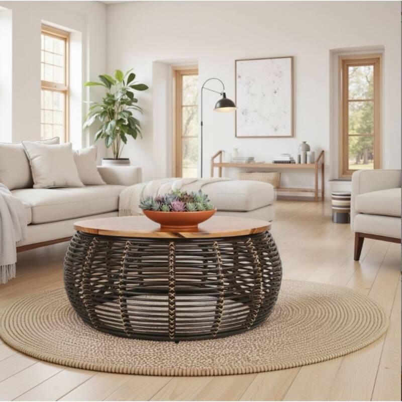 The Curated Nomad Doolittle Round Rattan Coffee Table
