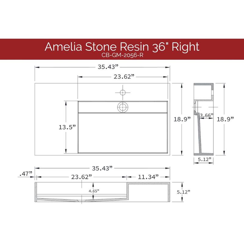 Amelia 36" - 72" Solid Surface Bathroom Vanity Top