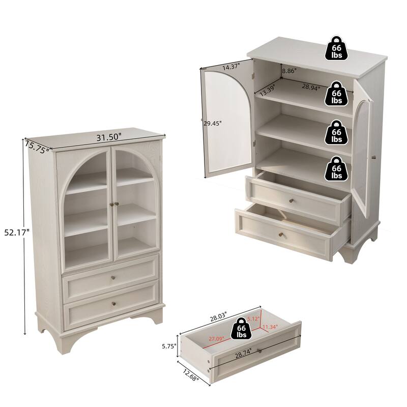 GDFStudio Calystrian Glass Door Curio Storage Cabinet with Adjustable Shelves