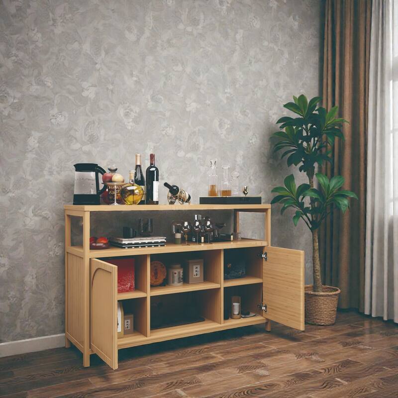 49 in Bamboo Sideboard Cabinet with Shelves, Bathroom Storage Organizer with Double Doors and Adjustable Inner Space