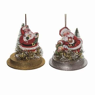 Transpac Retro Santa Ornament w/Mini Tree Set of 2 Christmas Home Decorations - Mutlicolor