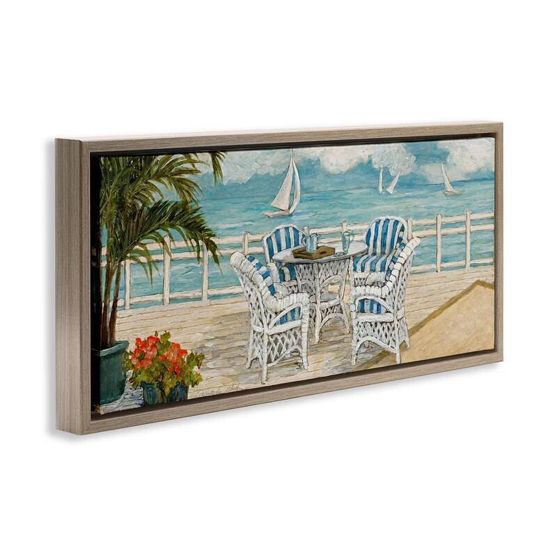 Stupell Summer Beach View Deck Framed Floater Canvas Wall Art Design By Charlene Olson