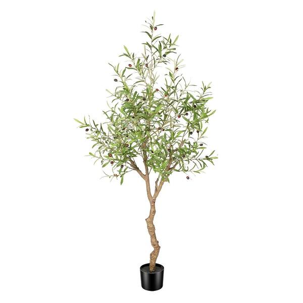6ft Artificial Olive Tree Tall Fake Potted Olive Silk Tree with Planter ...