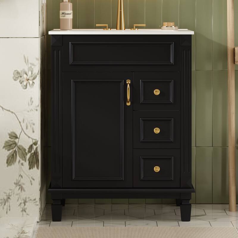 GDFStudio - Ardell Modern Bathroom Vanity with Ceramic Sink, 2 Storage Drawers and Adjustable Shelf - 24'W