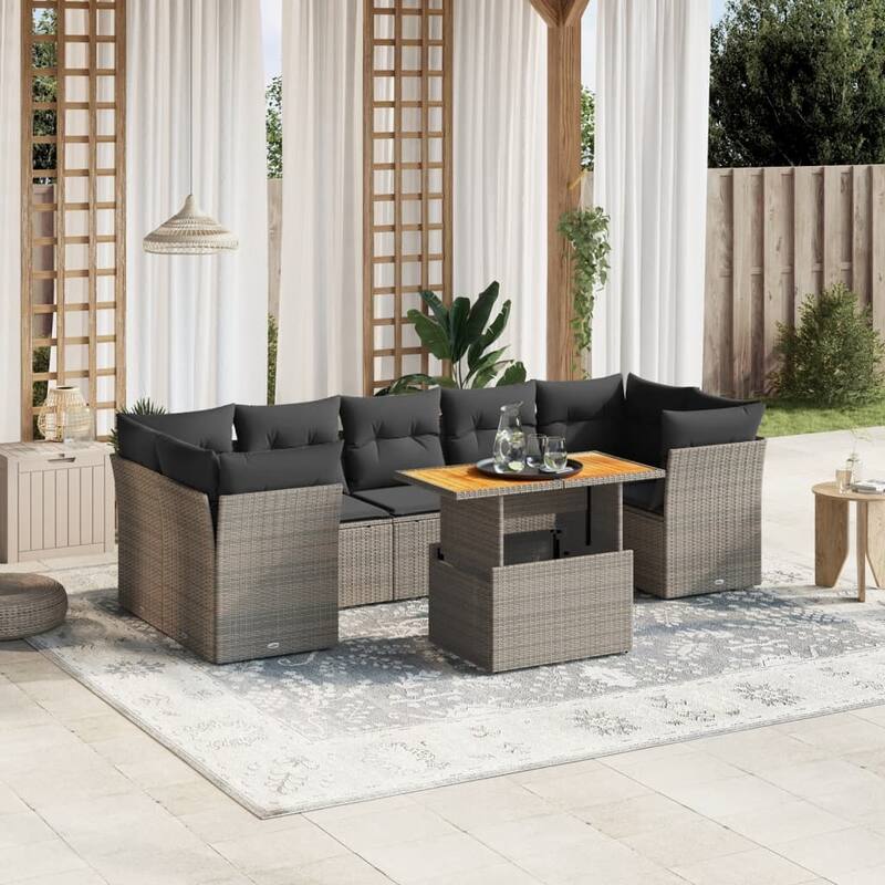 vidaXL Patio Sofa Set with Cushions Lounge Sofa Sections 8 Piece Poly Rattan - 21.7 x 39.4 x 28.7 - Grey - form1