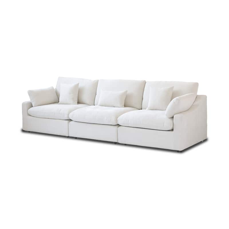 Modern Comfy Linen Sectional Sofa 3-Seater Down Filled Cloud Couch