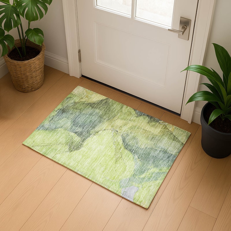 Premium Washable Super Soft Abstract Watercolor Mayfield Rug - Green - 1'8" x 2'6"