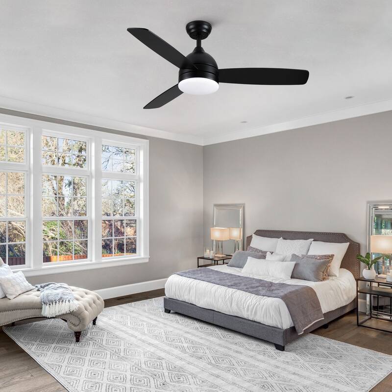 YUHAO 28 in. Integrated LED Indoor Matte White Ceiling Fans with Light Kit and Remote Control