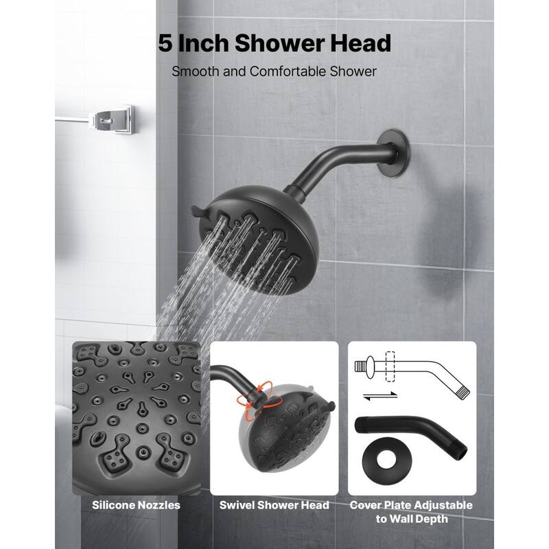 Matte Black ABS Stainless Steel Tub and Shower Faucet Set with 8-Mode Showerhead - 5 x 3.58 in