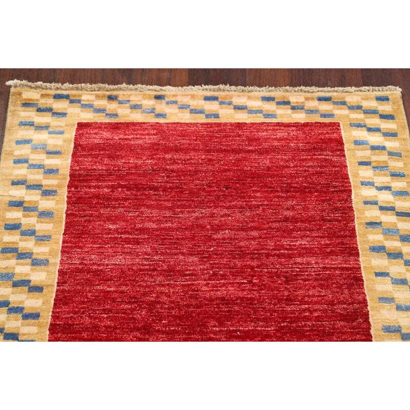 Bordered Gabbeh Kashkoli Oriental Wool Runner Rug Hand-knotted Carpet - 2'8" x 9'10"