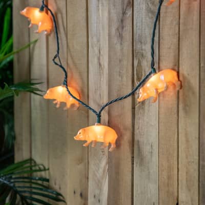 10-Count Pig Patio Light Set 5.75ft Green Wire - Orange