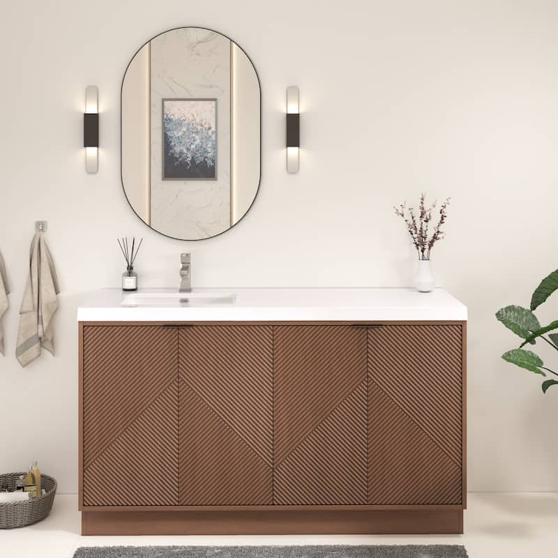 Milano 60" Freestanding Bathroom Vanity with Left White Sink - 59.06" x 19.49" x 35.46'' - Brown