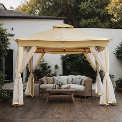 Patio Gazebo Tent with Double Roofs and Mosquito Netting for Backyard