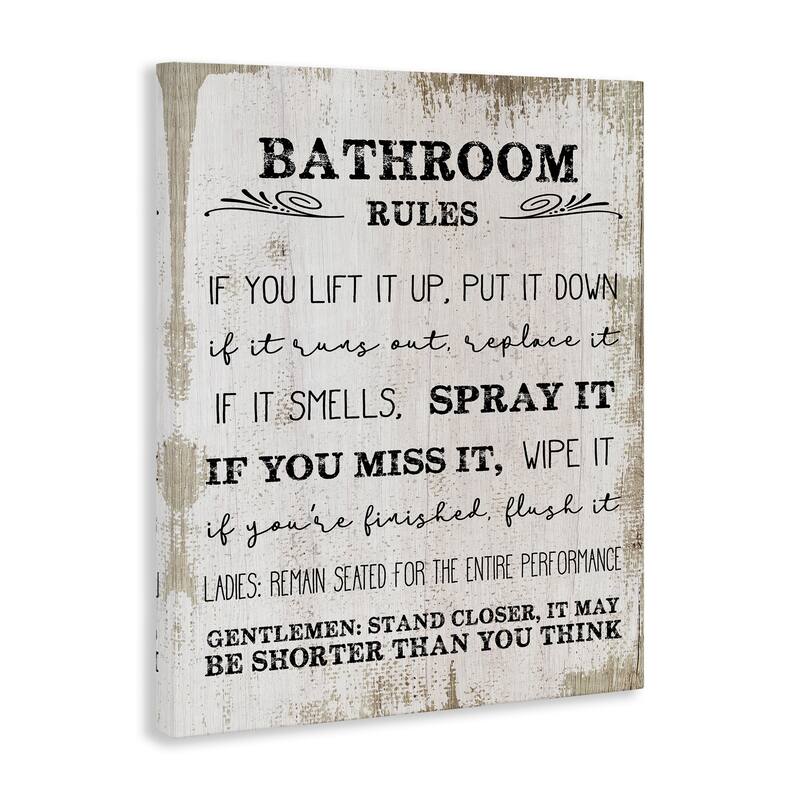 Stupell Bathroom Rules Funny Word Wood Textured Design,16x20, Proudly Made in USA - Multi-Color