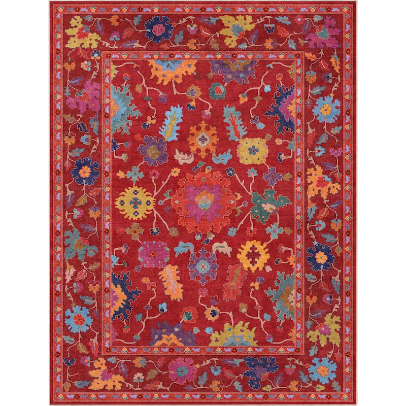 Well Woven Ushak Bodrum Modern Vibrant Floral Flat-Weave Area Rug