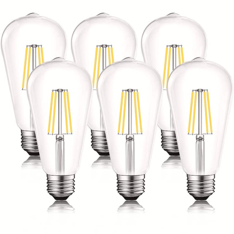 Luxrite LED Edison Bulbs 75W Equivalent ST19 ST58 4000K Cool White 800 Lumens Dimmable 8W Damp Rated UL E26 6 Pack - 4000K (Cool White)