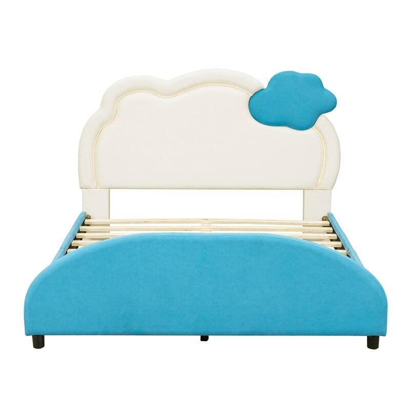 Platform Bed w/Cloud-Shaped Headboard&Embedded Light Stripe,Frame Ded