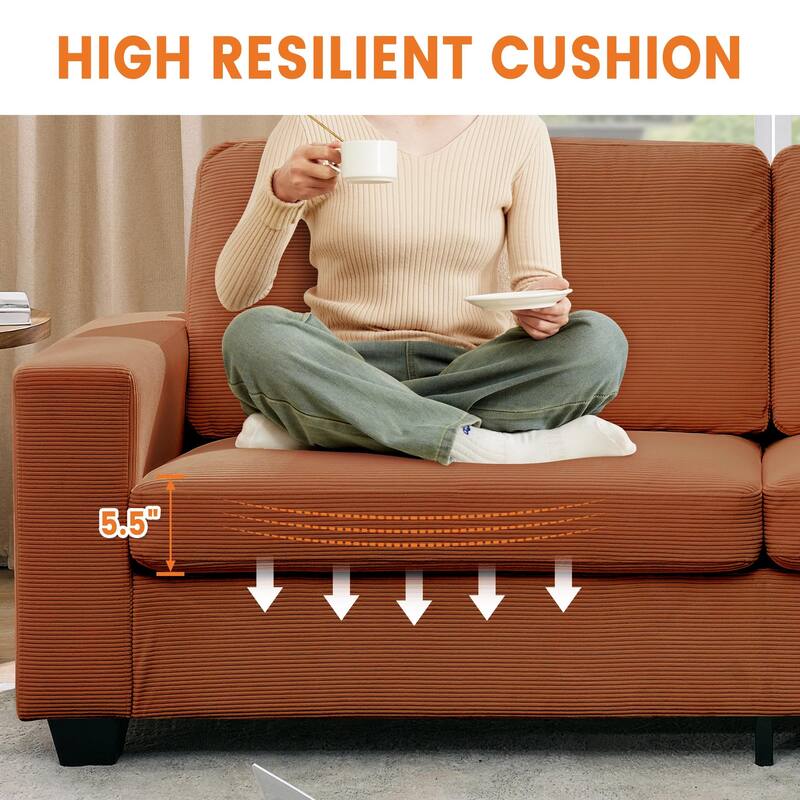 83" Modern Sofa, Corduroy 3 Seater Deep Seat Couch with Wide Armrest, Removable Washable Cushion Cover, Comfy Sofa