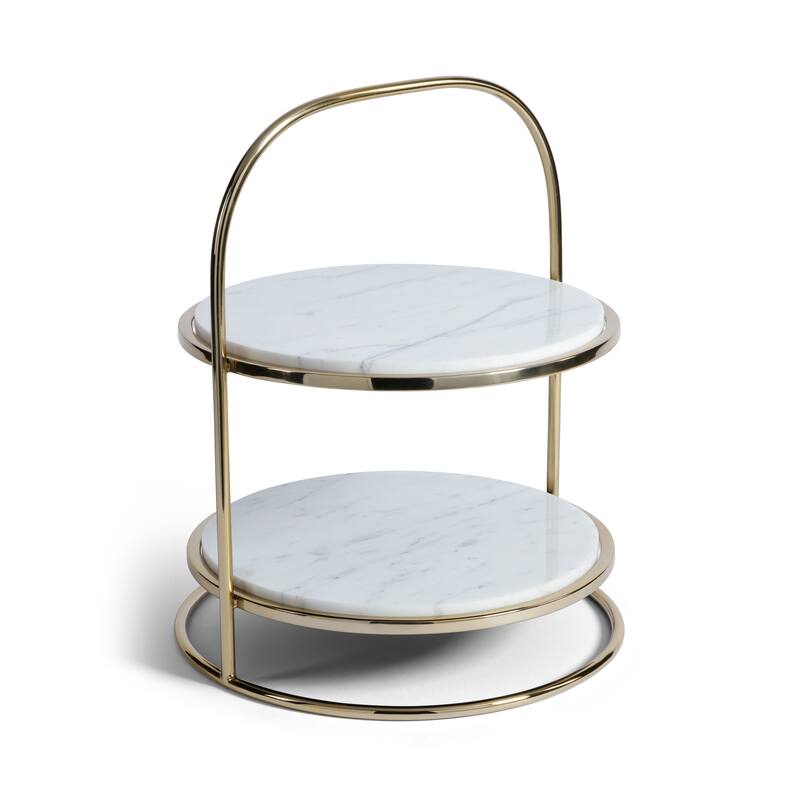 Elegant Round Marble and Metal 2-Tier Cake Stand