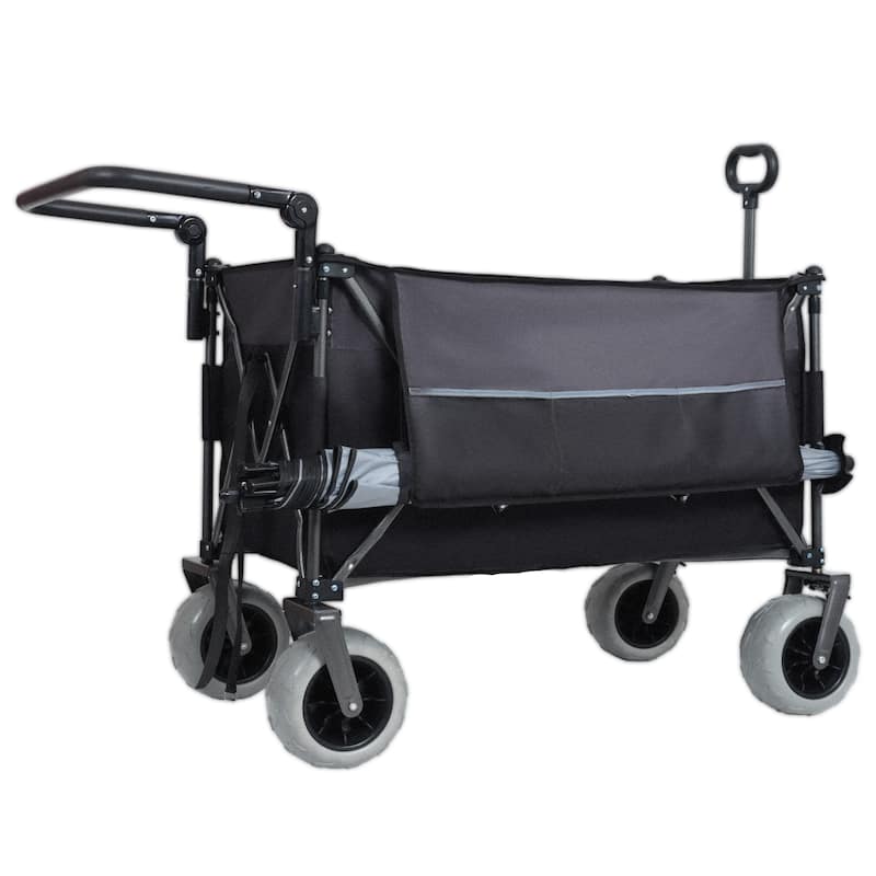 Multi-Functional Push-Pull Folding Wagon Cart With Rotating Handle & 9"X4" Beach Tires For Camping & Beach-300l Xl Heavy-Duty