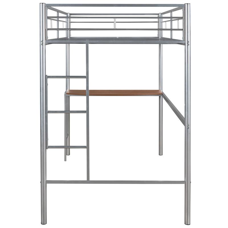 Twin Metal Loft Bed with Desk, Ladder, and Guardrails for Compact Bedrooms