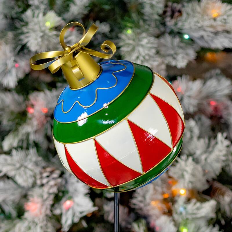 30.9" Tall Multi-Colored Metal Christmas Ball Ornament With Stake