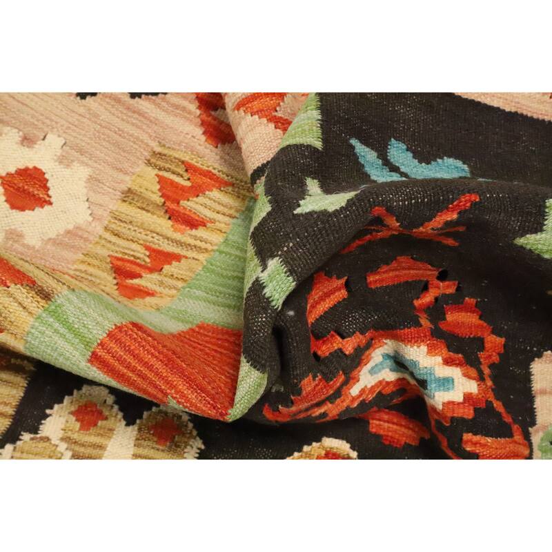 Hand Woven Oriental 100% Wool Carpet Southwestern Tribal Black Kilim Area Rug - 9' 8'' X 6' 4''