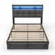 preview thumbnail 19 of 21, Full Size Upholstered Bed Frame with LED Lights and Charging Ports, Storage Headboard with Shelves