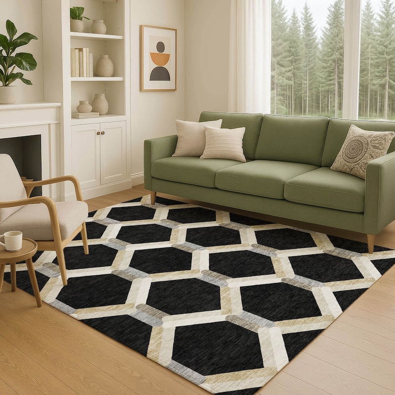 Machine Washable Indoor/ Outdoor Modern Trellis Chantille Rug
