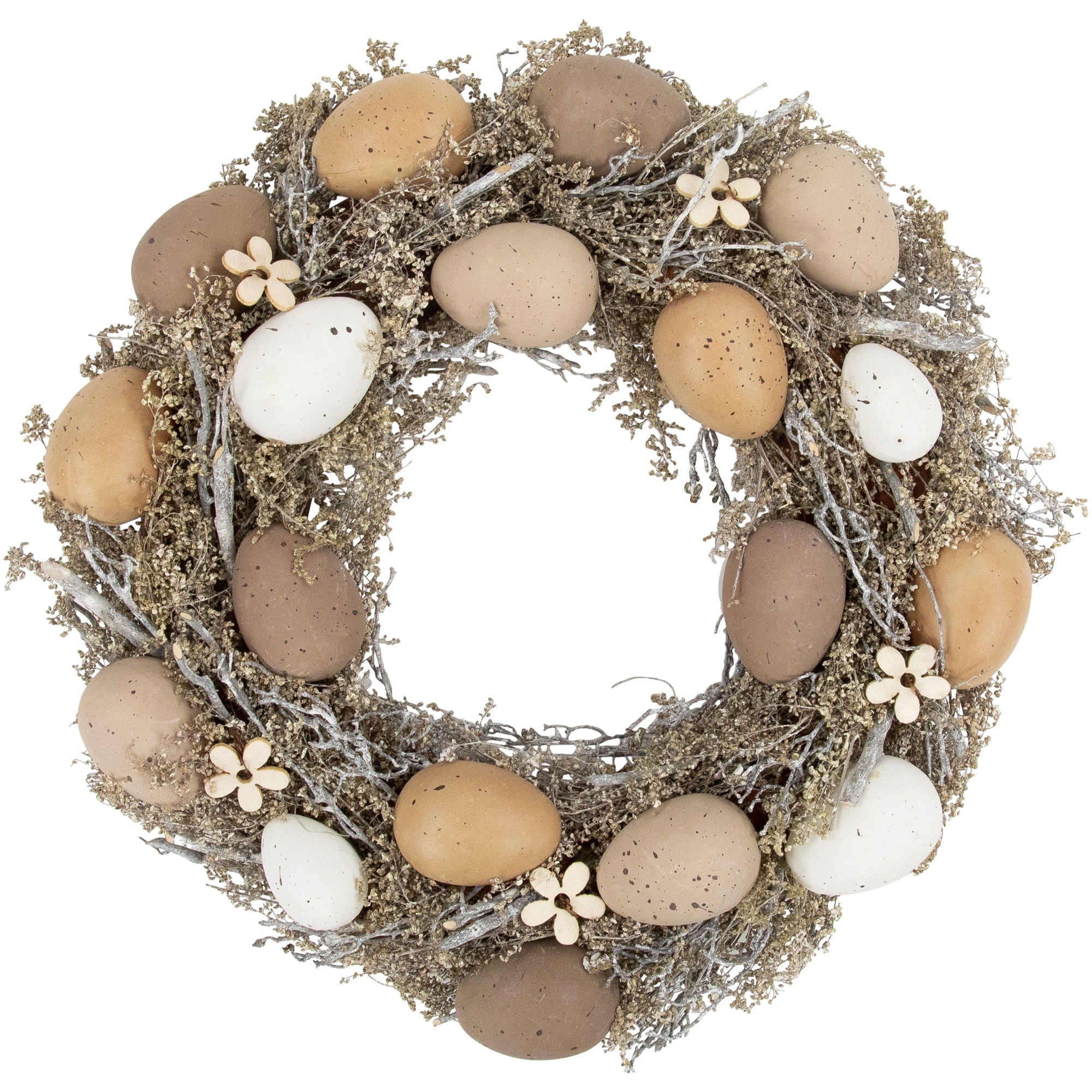 Neutral Earth Tones Small Speckled Egg Easter Twig Artificial Wreath - 12"