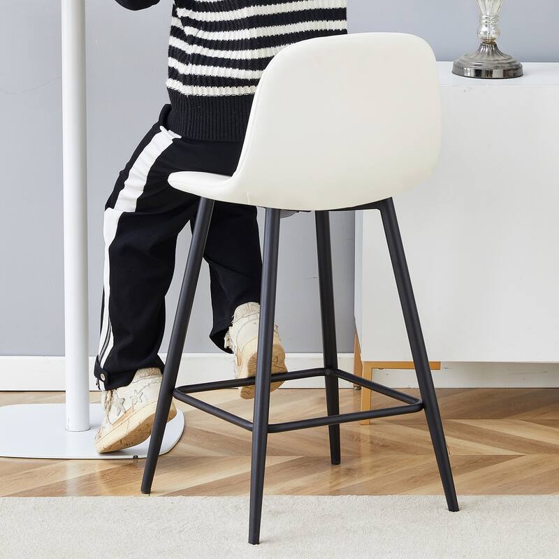 Counter Height Bar Stools Set of 2, PU Leather Bar Chair with Round Backrest, Kitchen Island Chairs with Footstool