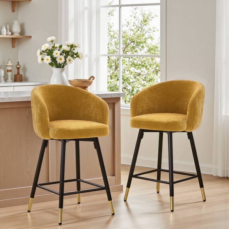 26" Swivel Counter Height Bar Stool with Arms and Metal Legs - 37"H x 22"W x 22"D