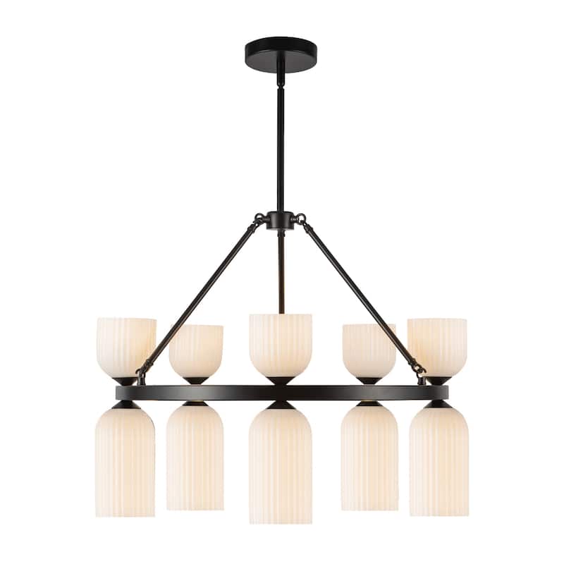 Alora Lighting CH442626 Nelly 10 Light 26" Wide Chandelier with Ribbed - Matte Black / Glossy Ribbed Opal Glass