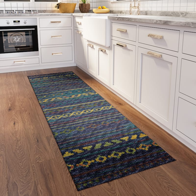 Indoor/ Outdoor Addison Yuma Southwest Striped Washable Area Rug - 2'3" x 7'6" - Multi