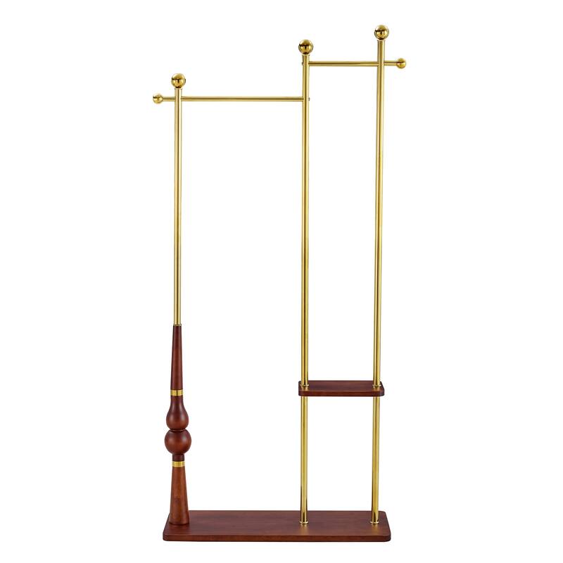 70"H Double Layer Stainless Steel Coat Rack with Wood Grain