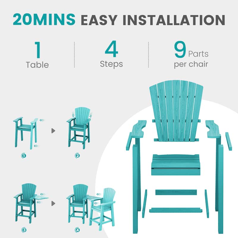 Outdoor Tall Adirondack Chair Set of 2 with Connecting Tray