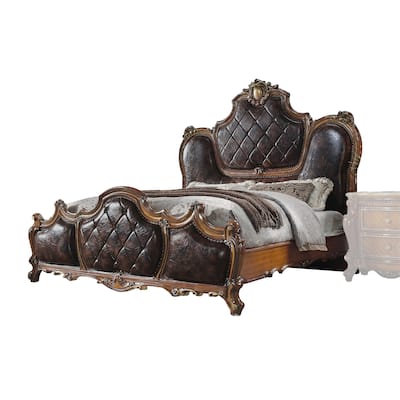 Queen Bed Frame Handcrafted Haven PU Honey Oak Finish Elegant Design