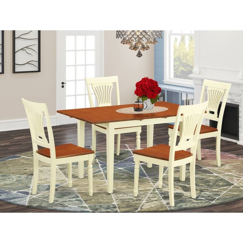 HomeStock 5-Pc Buttermilk and Cherry Solid Wood Top - Dining Room Set - Seats 4