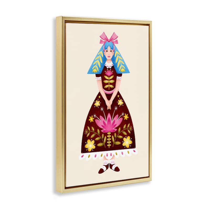 Stupell Blue Haired Folk Girl Framed Floater Canvas Wall Art Design By Hannah Moren