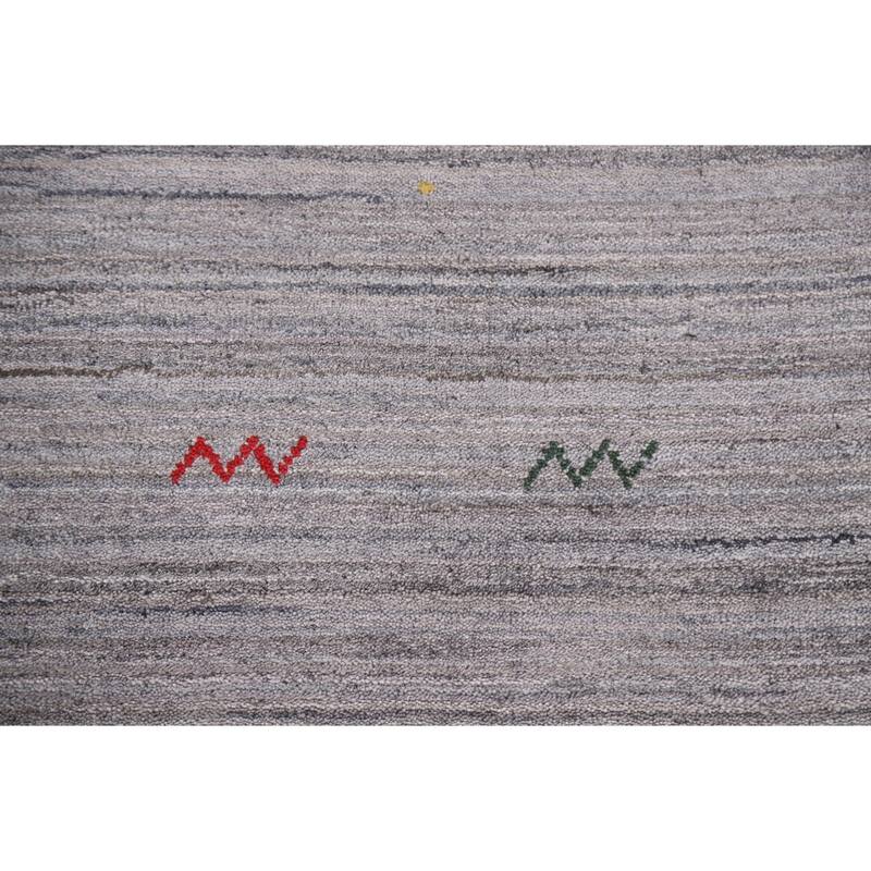 Striped Gabbeh Indian Area Rug Hand-Knotted Grey Wool Carpet - 9'0"x 11'8"