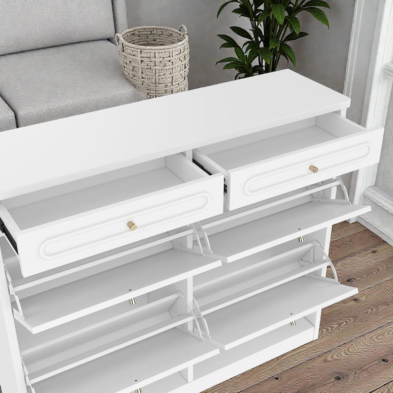 Wooden Shoe Cabinet with 4 Flip Drawers and 2 Storage Drawers, Farmhouse Shoe Storage Cabinet for Entryway Hallway