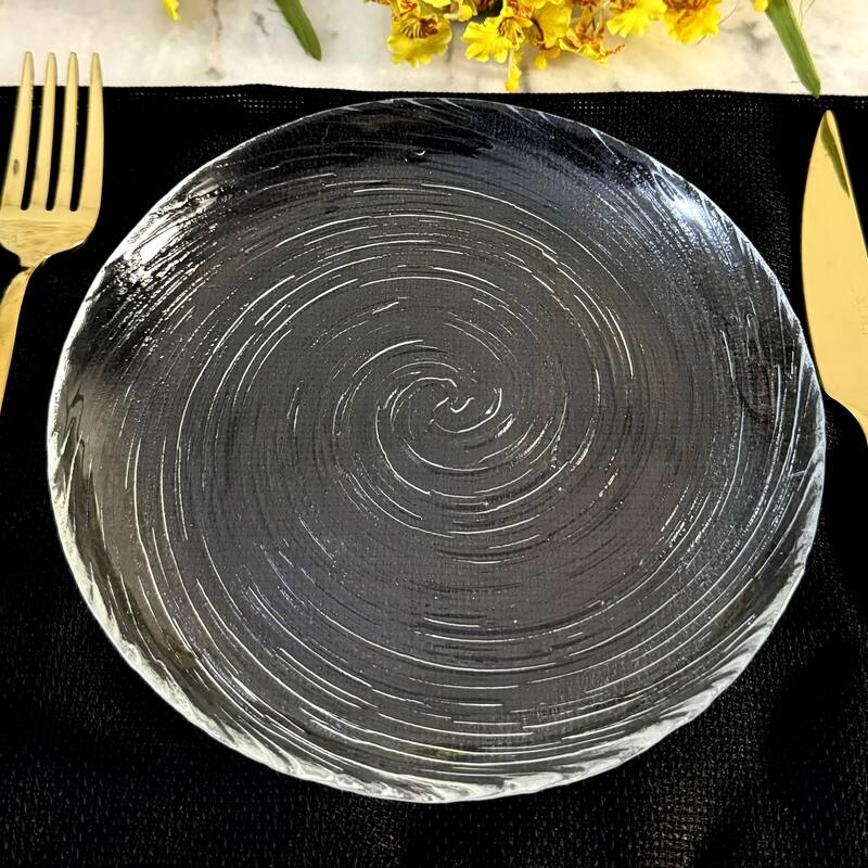Versatile Glass Salad Plates with Vortex Pattern Perfect for Everyday Meals and Special Events - Set-12 - Clear