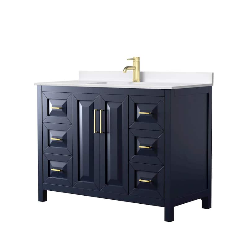 Wyndham Collection WCV252548S-QTZ-UNSMXX Daria 48" Free Standing - Dark Blue / White Quartz Top / Brushed Gold