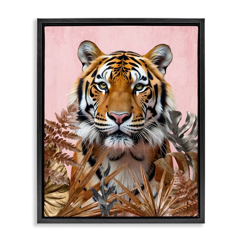 Stupell Fierce Tiger on Pink Framed Floater Canvas Wall Art Design By Kim Allen - 25 x 31 - Black