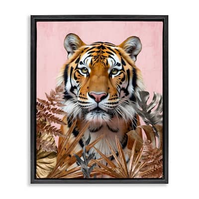 Stupell Fierce Tiger on Pink Framed Floater Canvas Wall Art Design By Kim Allen