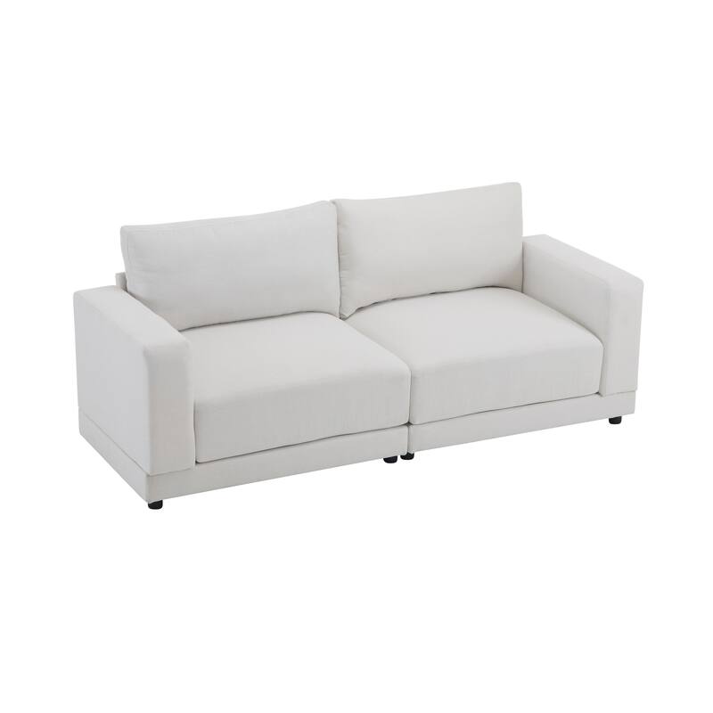 Modern Loveseat Sofa, 81 Inch Upholstered 2-Seater Couch with Square Armrests and Wooden Legs, Living Room Furniture